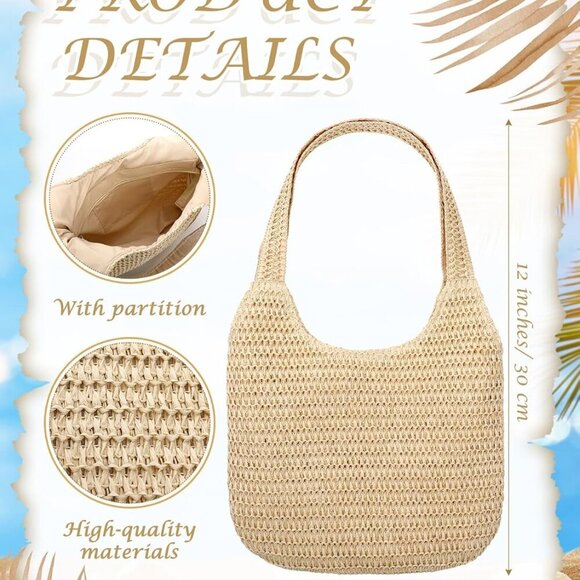 Crochet Beach Bag Set Woven Tote Turkish Towel Summer Vacation Gift for Women - Picture 2 of 6